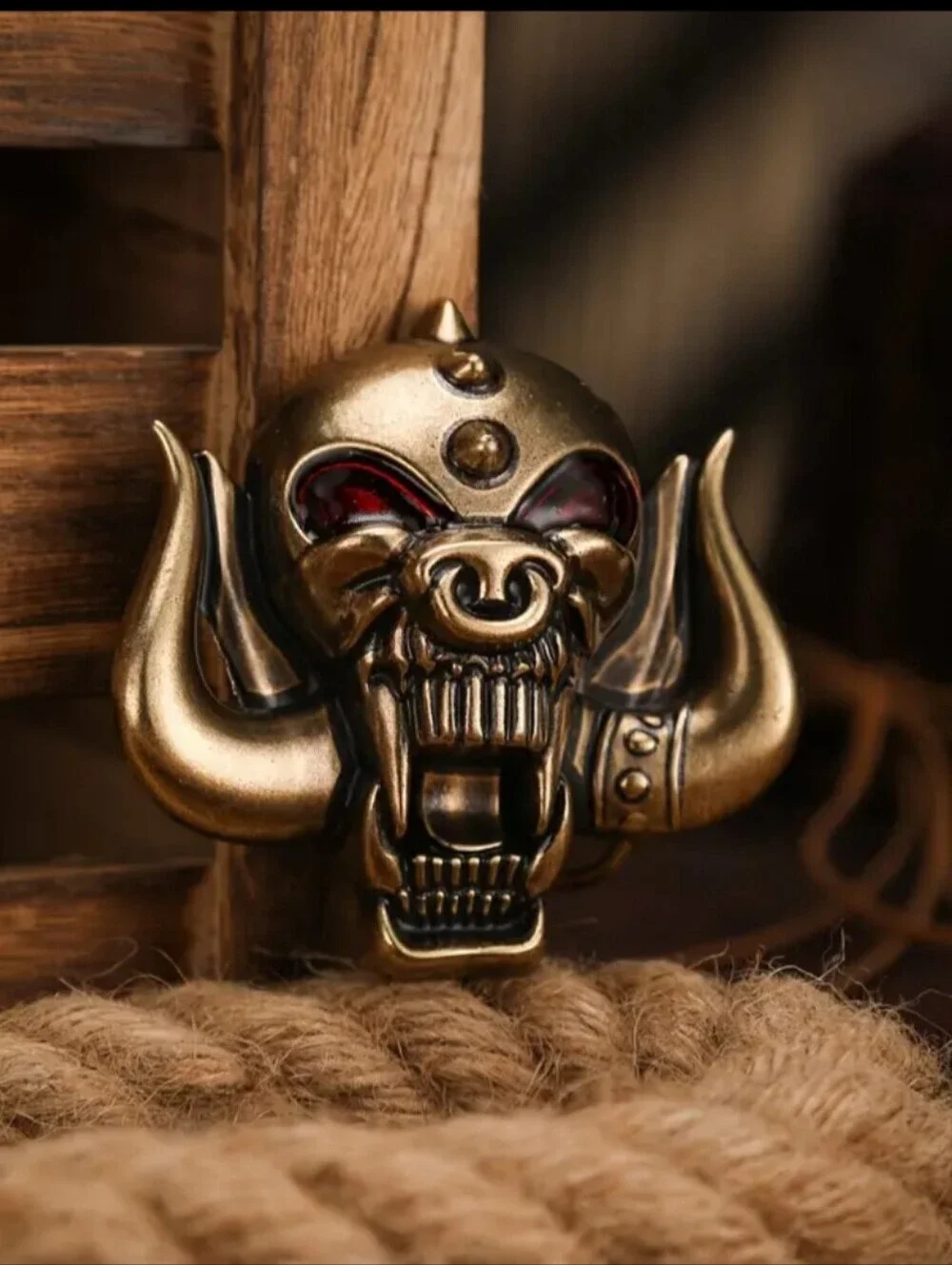 Bronze Skull Belt Buckle Gothic Biker Punk Heavy Metal Devil Horn Buckle